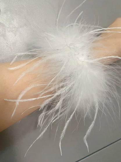 Real Ostrich feather cuff plumes bracelet for women white Cuffs pens Shirt with feathers girls fur cuffs ornament boa plume