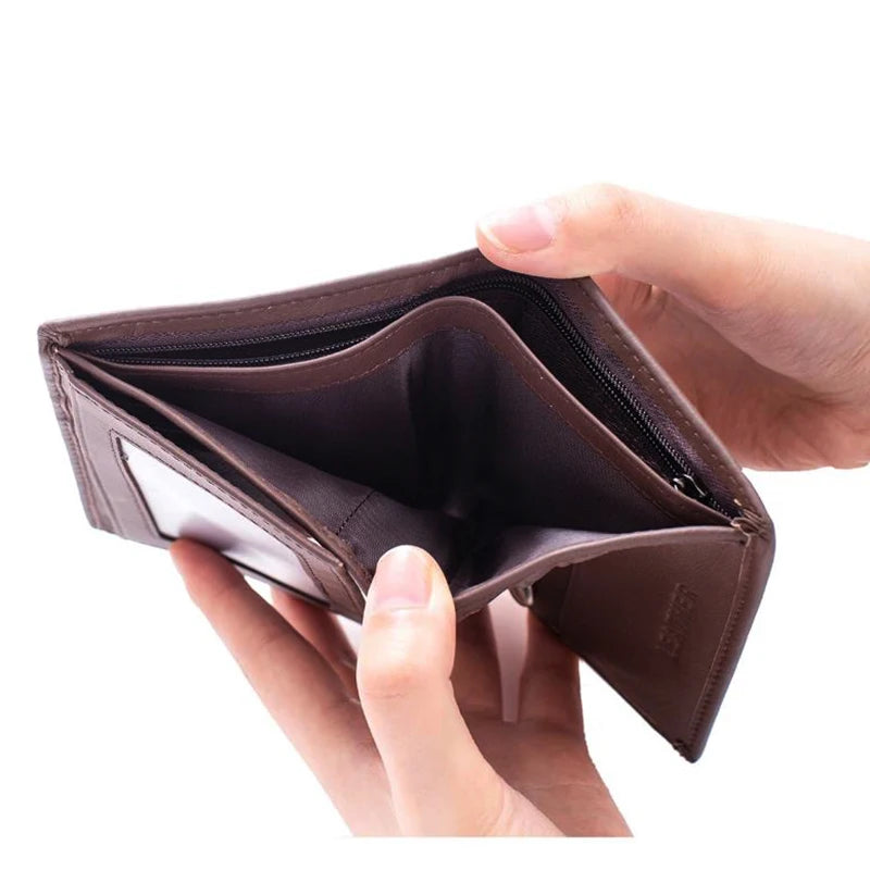 Men Wallet Genuine Leather Wallets for Men Zipper Purse Vertical Business Wallets RFID Anti-Theft Credit Card Holder Money Bag