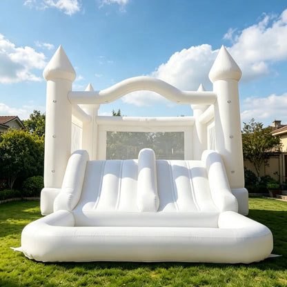Inflatable Bounce House Bouncy Castle with Slide White Playhouse Commercial Outdoor Blow Up Jumping House Party Rental Birthday