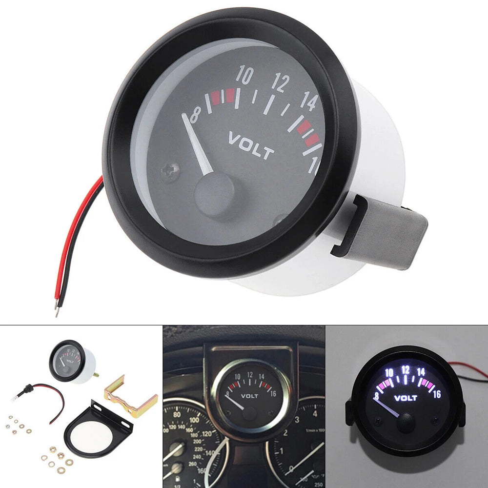 Universal 12V 2" 52mm Car Voltmeter 8-16V Pointer Volt Gauge Voltage LED Electrical Auto Meter