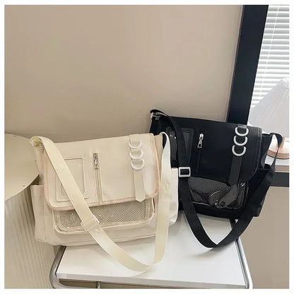 College Style Crossbody Bag with Ribbon Large Capacity for Class Book Carrying Mailman Bag Girls Bow JK Shoulder Ita Bag Handbag