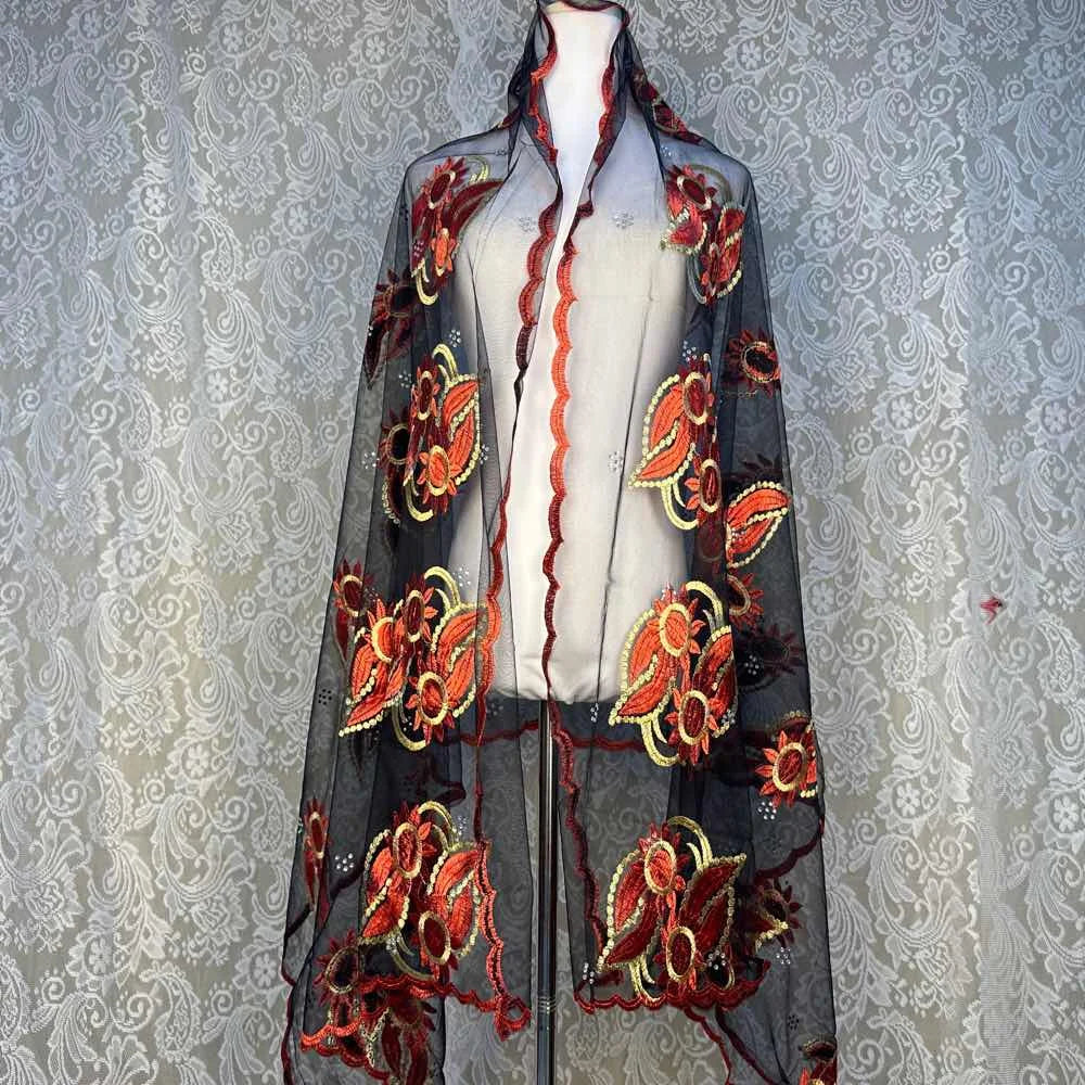 On Sale 2025 New African Net Hijab Scarf for Muslim Women African Dubai Islam Headscarf Embroidery Shawls Voile