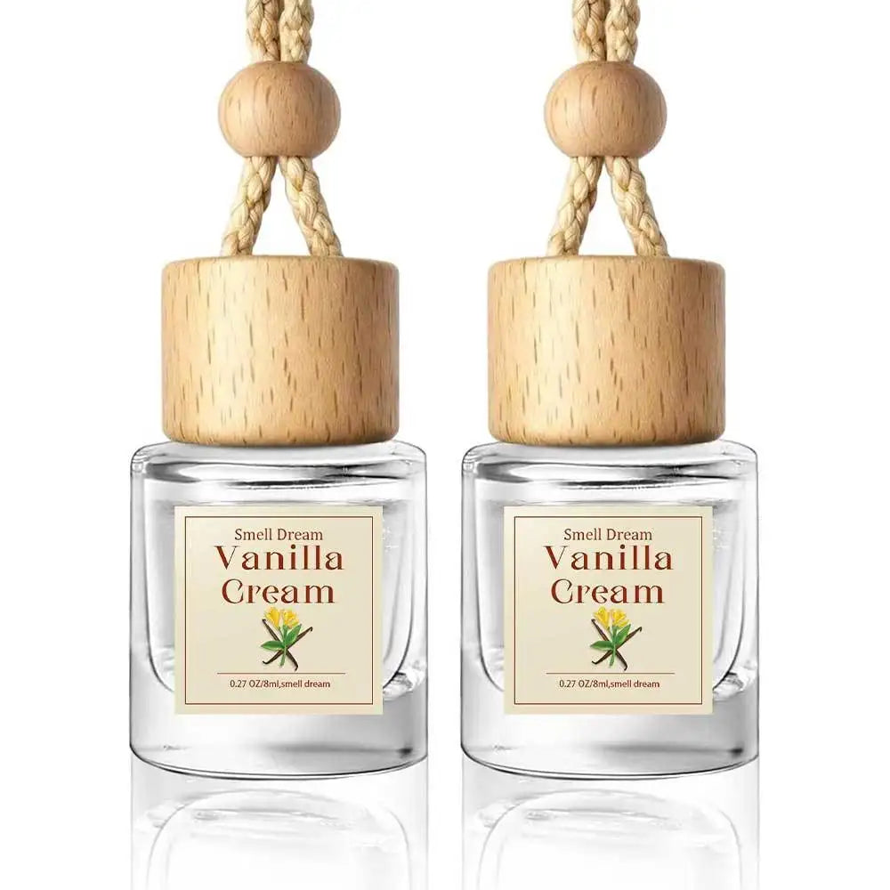 2 Pack Car Air Freshener Diffuser 2 Pack Hanging Air Freshener Diffuser - Vanilla Cream Fragrance Oil Air D iffuser for Car