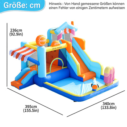 Kids' Bounce House,5 in 1 Inflatable Hopping Castle for Kids 3-10 Years, Outdoor Castle Bouncer with Slide Jump Area Water Pool Football Net