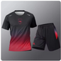 Summer Fitness Men Running Short Sleeve T-Shirt +Shorts Two Piece Set Sportswear Casual Fitness Sports Quick-drying Sets S-4XL