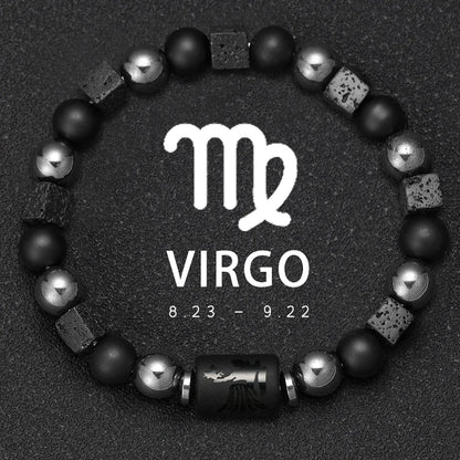 12 Constellation Zodiac Bracele Signs Beads Couples Bracelet Square Volcanic Stone Elastic Charm Bracelet for Women Men Gift