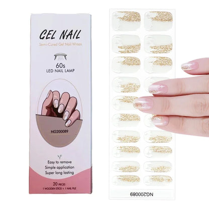 16/18/20Tips Semi-Cured Gel Nail Strips Adhesive Full Cover Stickers for Nails UV Lamp Need Press On Nails Fashion Manicure