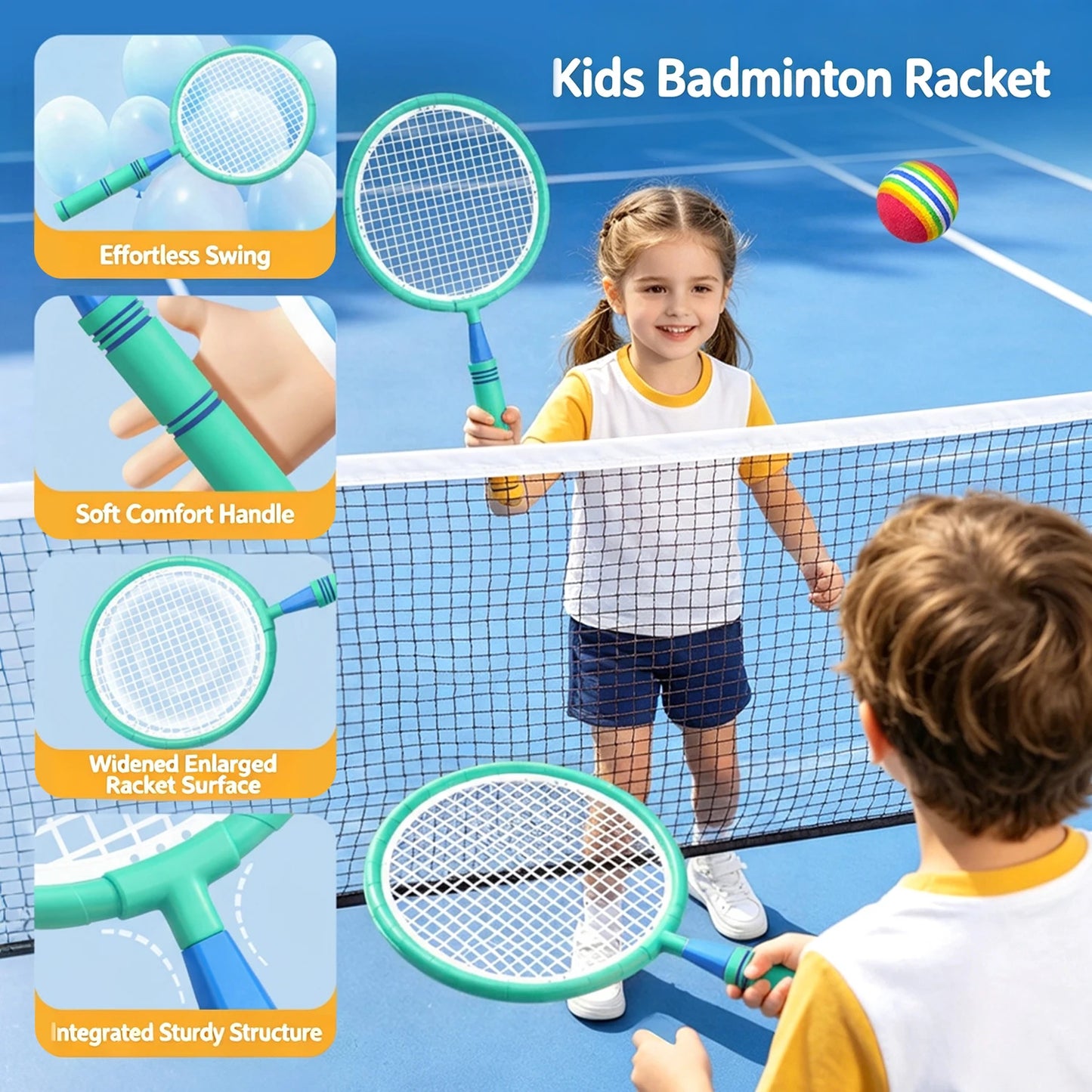 Kids Badminton Racket with Ball Parent-child Indoor Outdoor Sports Toy Training Equipment Children Teens Adult Birthday Gifts