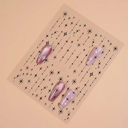 3D Star Nail Art Stickers Decals Self-Adhesive Metal Silver DIY Nail Stickers Decoration Decals Manicure Accessories