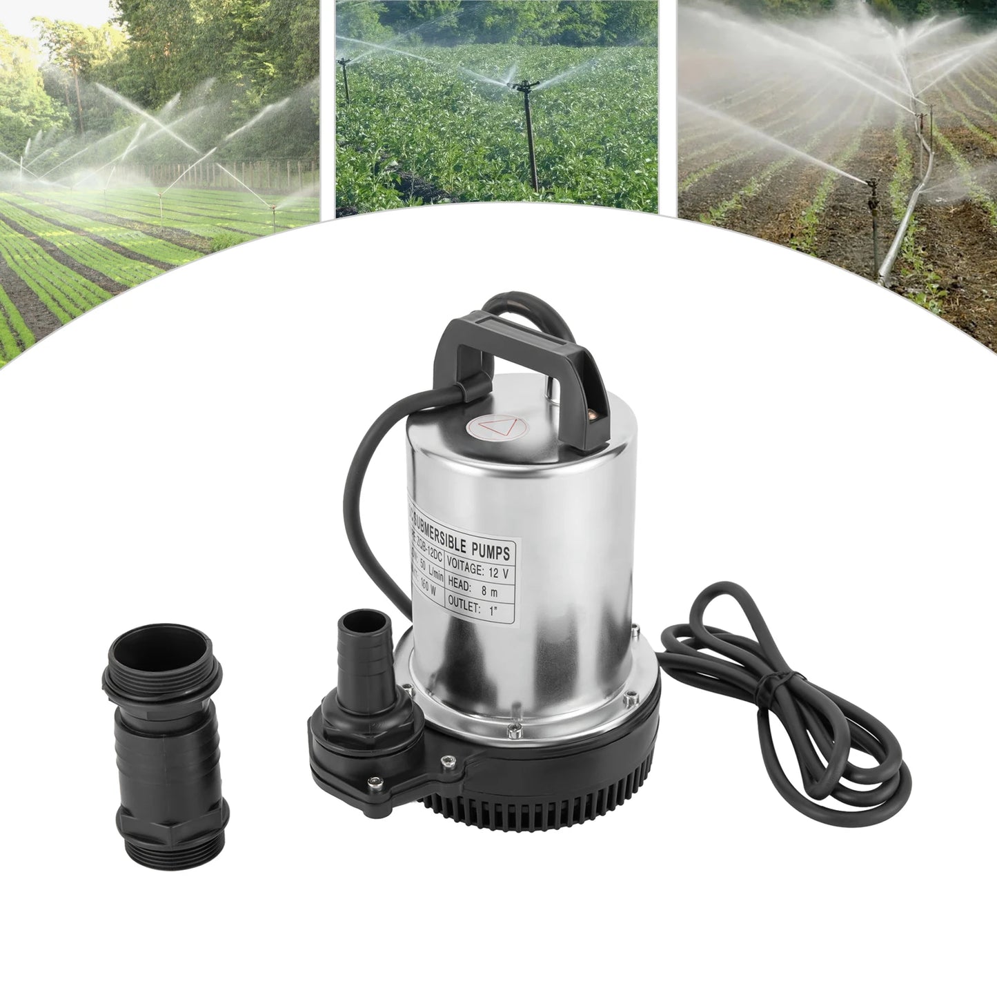 6000L/H Submersible Sewage Pump, 12V DC Sewage Dirty Water Pump 160W Stainless Steel Durable Drain Septic Sump Celler Pump