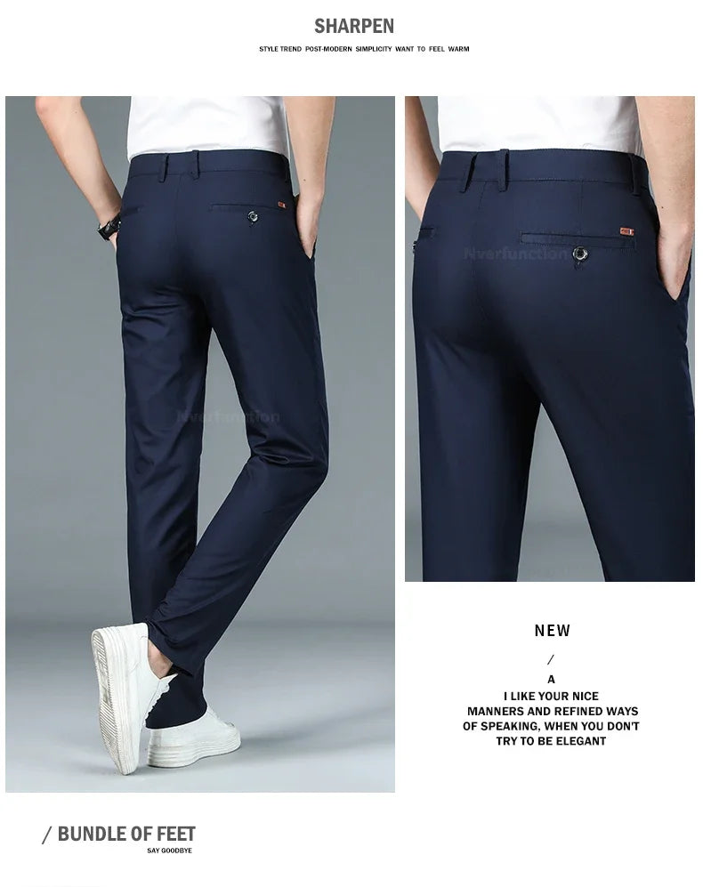 Bamboo Fiber Straight Business Pants Men Summer Clothes Fashion Classic Designer Breathable Casual Long Formal Trouser Male