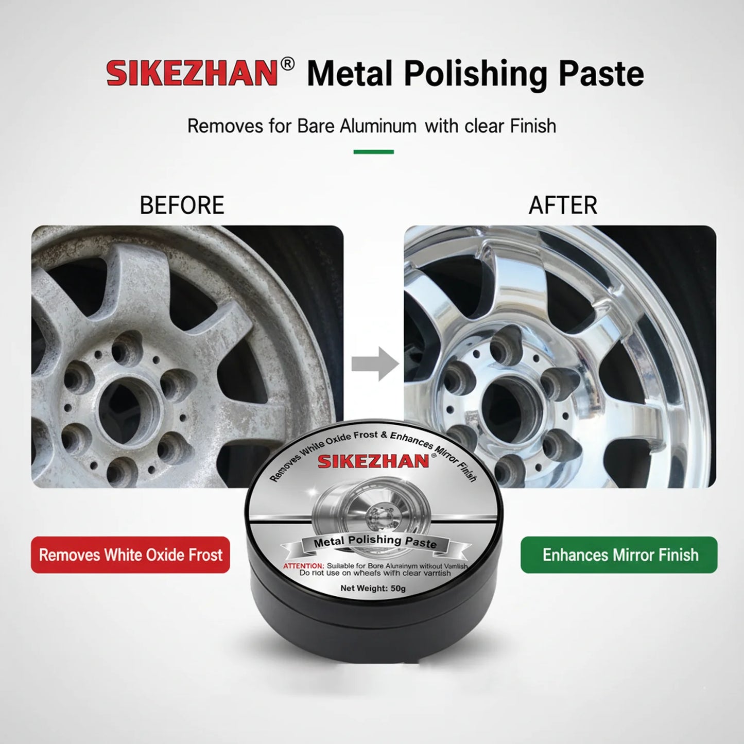 Professional Aluminum Alloy Polishing Compound Paste for Car Wheels Rims Engine Case Metal Polish Cream Oxidation Remover Shine