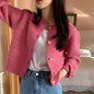 Autumn Elegant Korean O Neck Women's Long Sleeve Jacket Sweet Pink Small Fragrance Retro Short Knitted Cardigan for Lady Spring