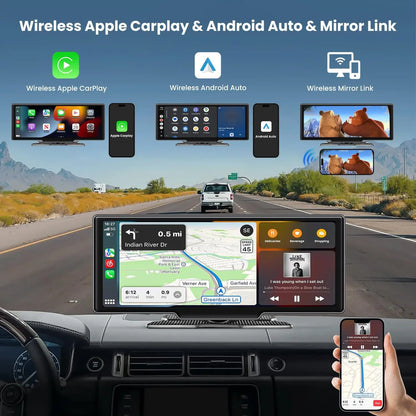 7/10.26" Wireless Carplay Screen for Car,5G Wifi Dash Cam 4K Car DVR,Android Auto Dual Lens GPS Navigation Video Recorder,FM AUX