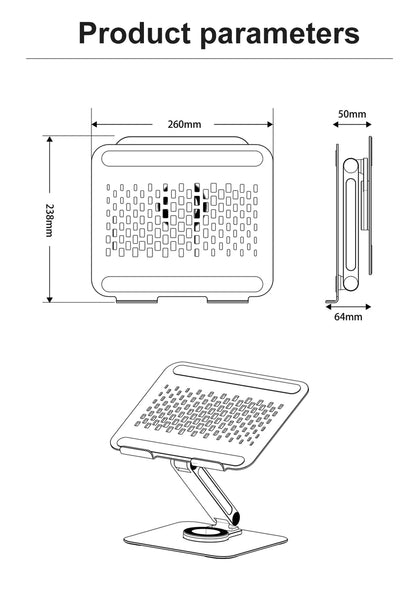 360° Rotatable Stand Metal Aluminum For Laptop Holder Adjustable Anti-Slip Silicone Base Stability for Tablet ﻿Portable Monitor