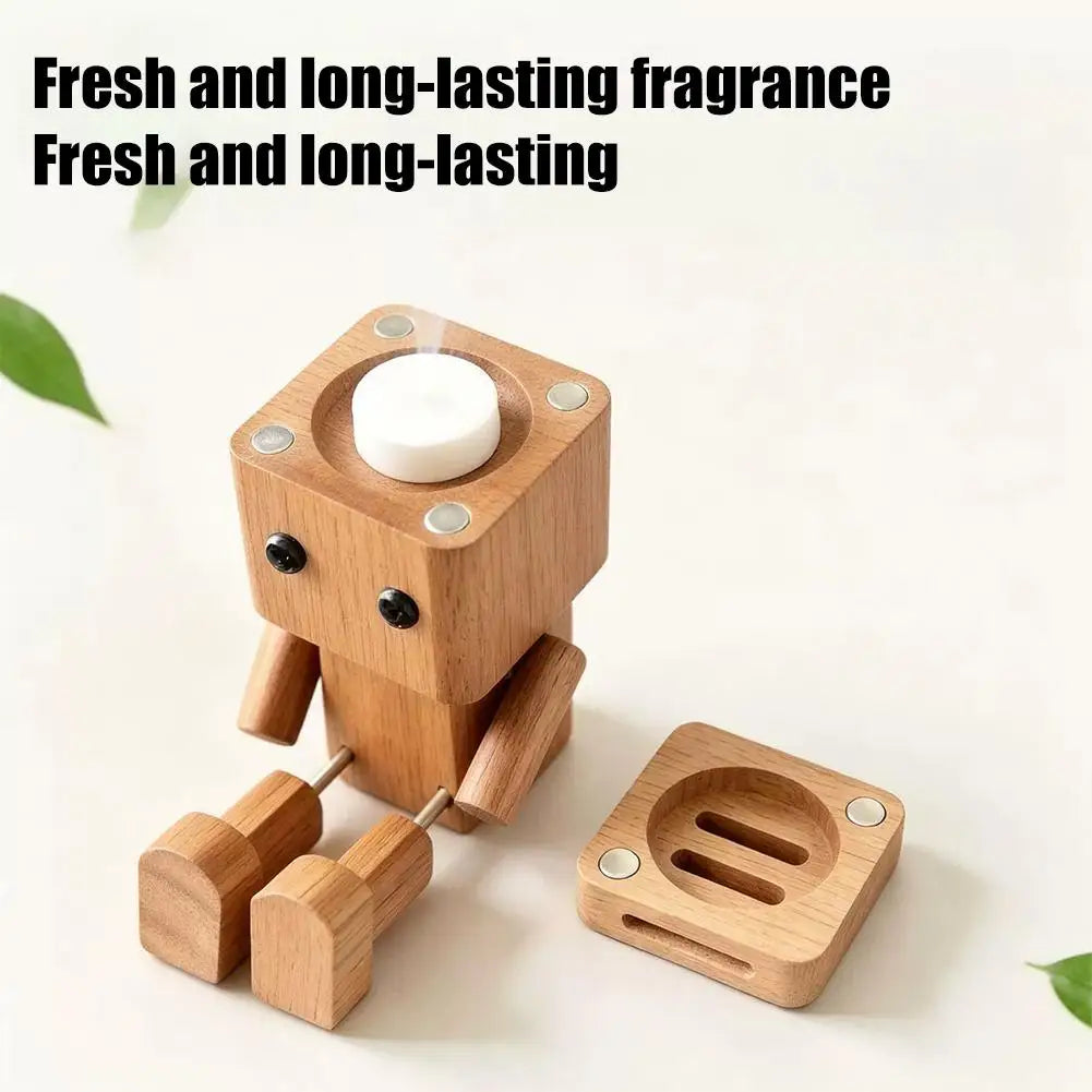 Wooden Robot Car Air Freshener Creative Shaking Legs Essential Oil Aroma Diffuser Vent Clip Dashboard Decor for Auto