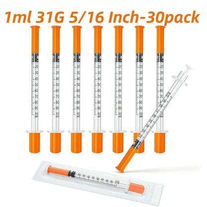 100/30 Pack 1ml 30G/31G 5/16 inch (8mm) Syringes with Needles Individually Packaged for Laboratory And Pet Supplies