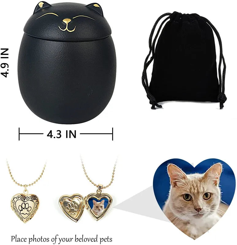 Always Remember Classic Souvenir Pet Cat Dog Ceramics Ashes Funeral Urn (4.7"*4.3"/Under 70 pounds/Black Cat)