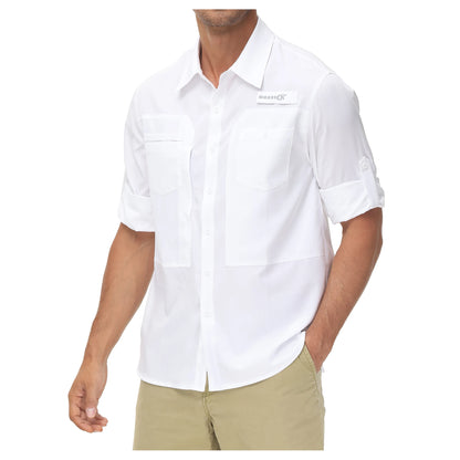 Men's Long Sleeve Fishing Shirts UPF 50+ Sun Protection Breathable Lightweight Travel Work Button Down Shirt with Zipper Pocket