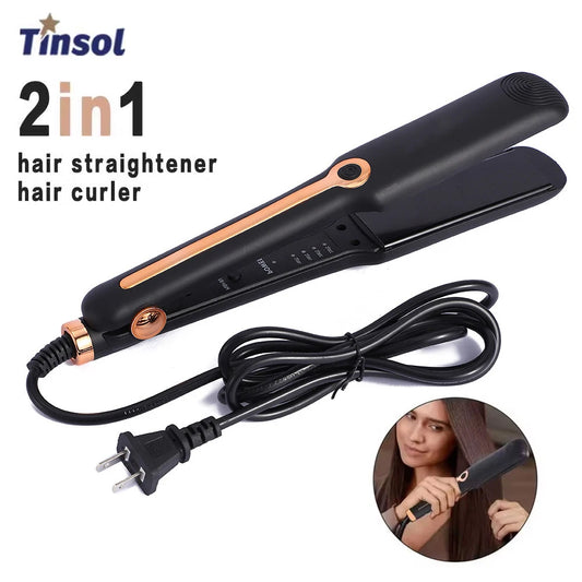 „Tinsol“ 2-in-1 plaukų tiesintuvas ir garbanojimo žnyplės, keraminės plokštelės, neigiamų jonų, plačios plokštės, reguliuojama temperatūra