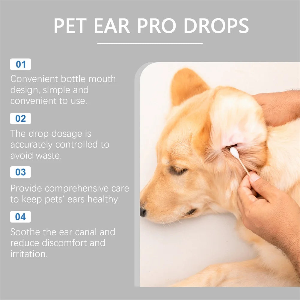Pet Ear Pro Drops For Cats Dogs Removes Wax Dirt & Soothes Irritation Deep Cleans, Dries Prevents Infections Pet Care Essential