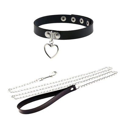 Sexy Leather Heart Necklace Collar Set with Leash for Women BDSM Cosplay Bondage Accessories Couple Role Play Game Props