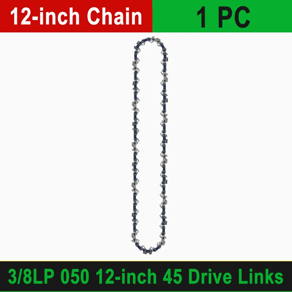 12" Guide Bar & 45 Link Chain Set 3/8"LP Pitch 0.050" Groove Width Rounded Teeth Alloy Chainsaw Components 12 Inch Electric Saw