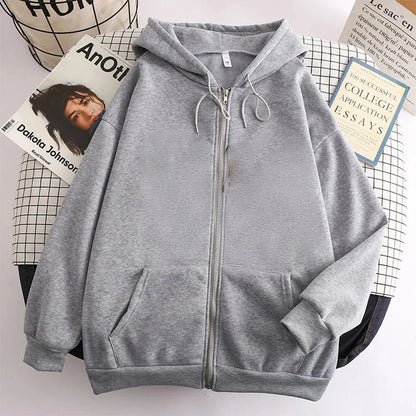 High Street Hoodie Men Solid Color Zip Up Long Sleeve Loose Jacket Coats Casual Hooded Sweatshirt Y2K Fashion Outdoor Clothes