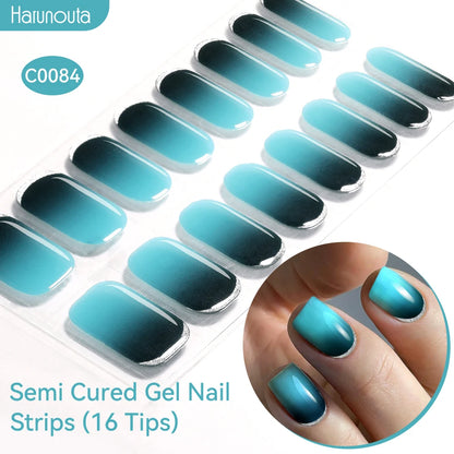 Gradient Auroras Semi Cured Gel Nail Strips Sparkly Shinning DIY Gel Polish Stickers for Nails Works with UV/LED Nail Lamps
