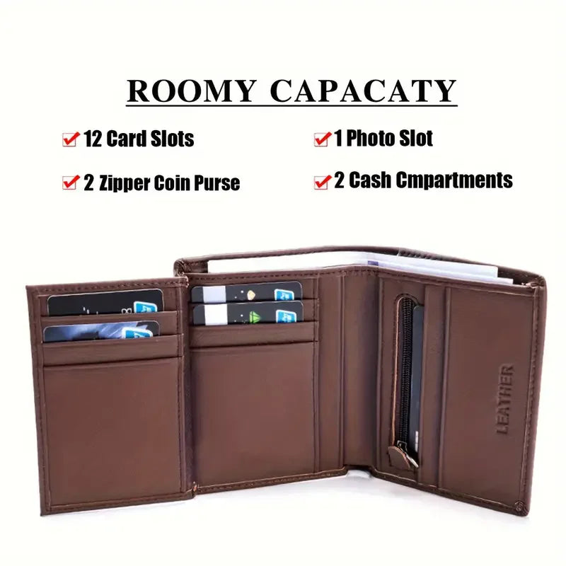 Mens Wallet Genuine Leather RFID Blocking Vintage Vertical Short Credit Card Holder Coin Purse Money Bag Slim Travel Gift