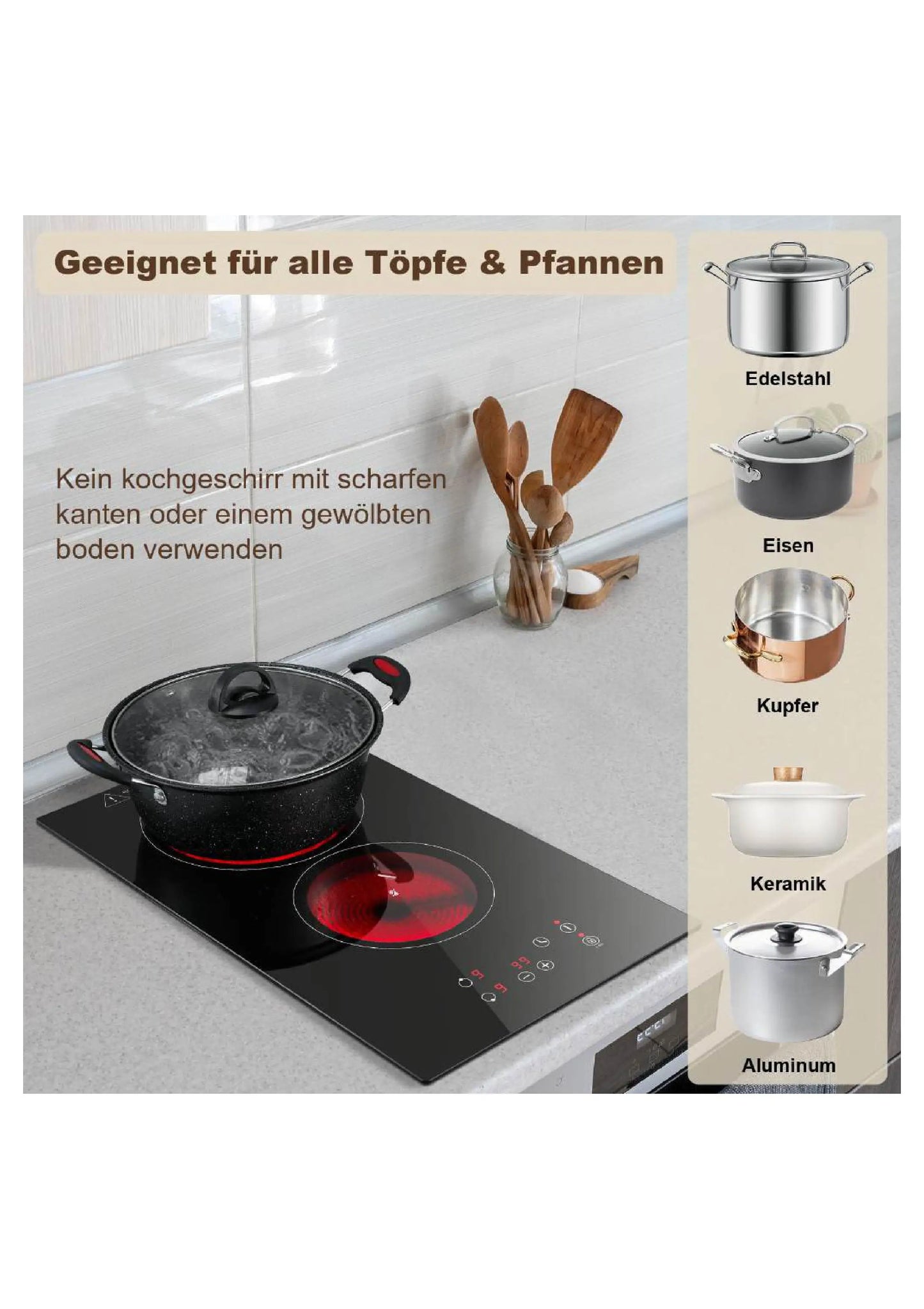 KICHPOWER 2 Plate with Plug Touch Control Glass Ceramic Hob