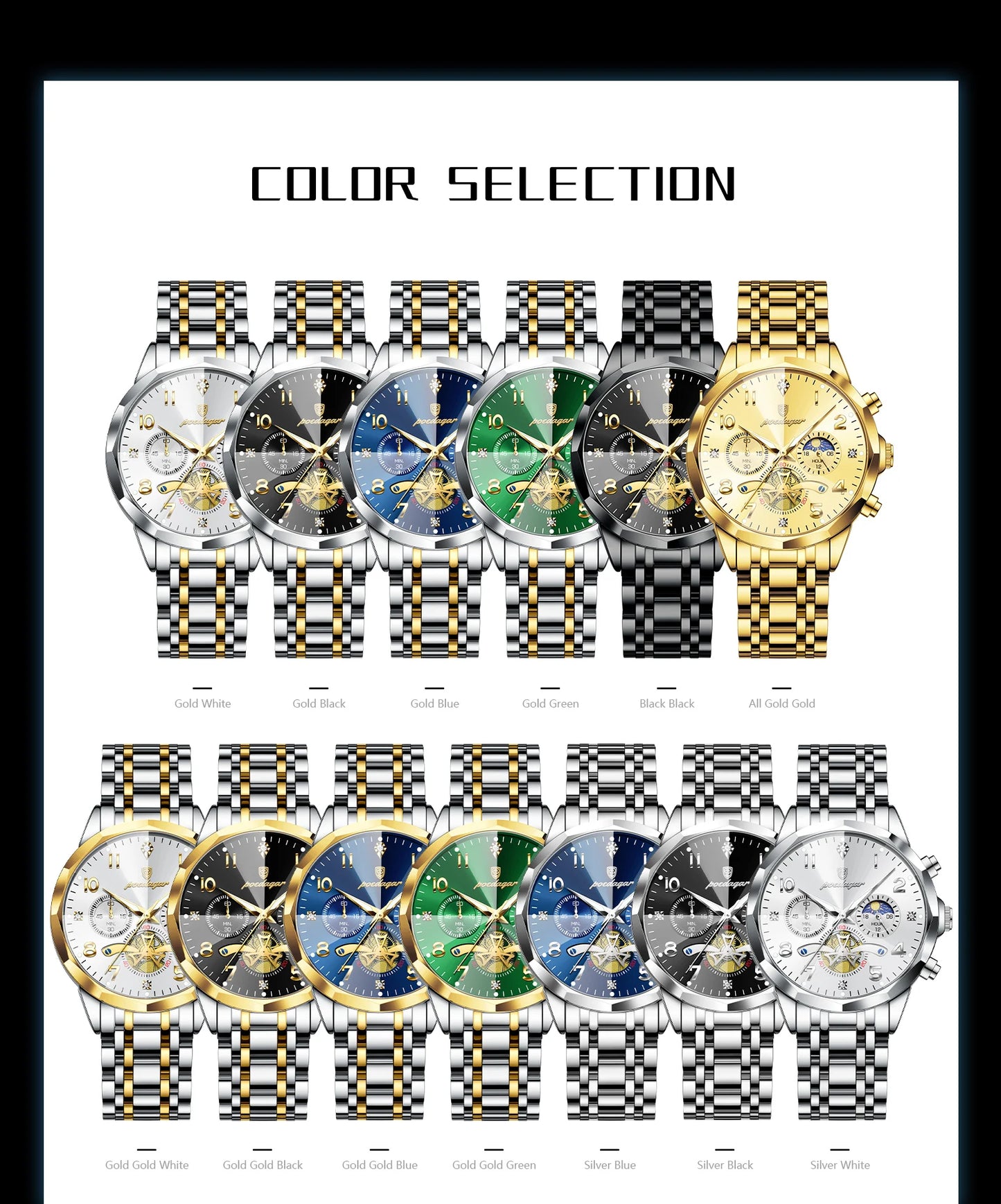 POEDAGAR Luxury High Quality Man Wristwatch Chronograph Stainless Steel Quartz Men's Watches Waterproof Luminous Men Clock Reloj