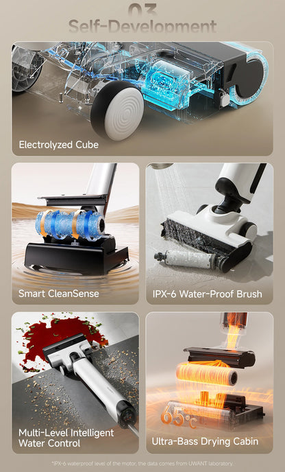 UWANT D500 Wet Dry Vacuum Cleaner 17000Pa Suction 180°Lay-Flat Cordless Mop AI Self-Cleaning 65°C Drying Triple-Sided Edge