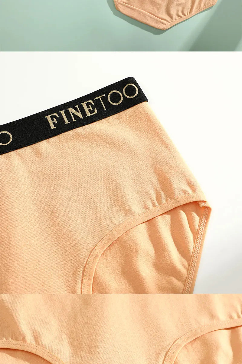 FINETOO 5Pcs Cotton Women Panties High Waist Breathable Soft Ladies Underwear Elastic Waistband Briefs S-XXL Comfortable Briefs