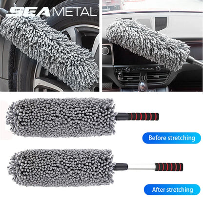 SEAMETAL Retractable Car Duster Stainless Steel Long Handle Dusting Brush Microfiber Dust Remover Car Household Cleaning Tools