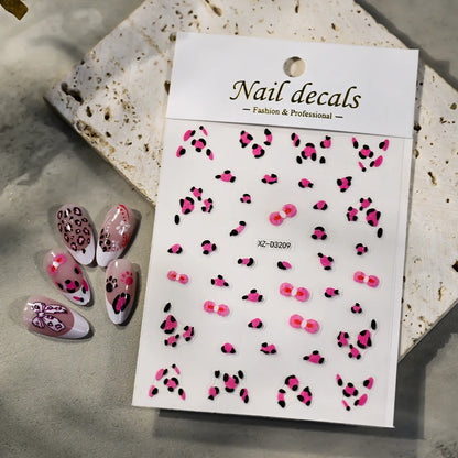 5D Pink Leopard Print Nail Art Stickers 8x10cm Pink/Black/Brown Leopard Nail Decal DIY Manicure Adhesived Leopard Slider