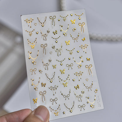 Shell Light Nail Stickers Small Fresh White Bow Ribbon Nail Charms Stickers Self Adhesive Nails 3D Decorations Parts DIY Decals