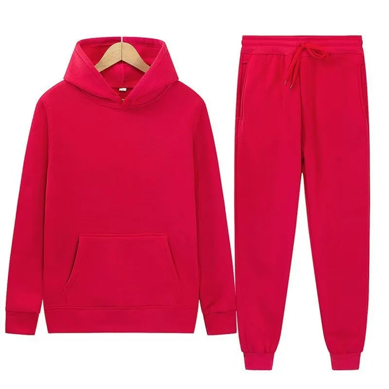 Men's Autumn and Winter New Solid Color Hoodie+pants Two-piece Set Fashionable Casual Sports Set Size S-3XL