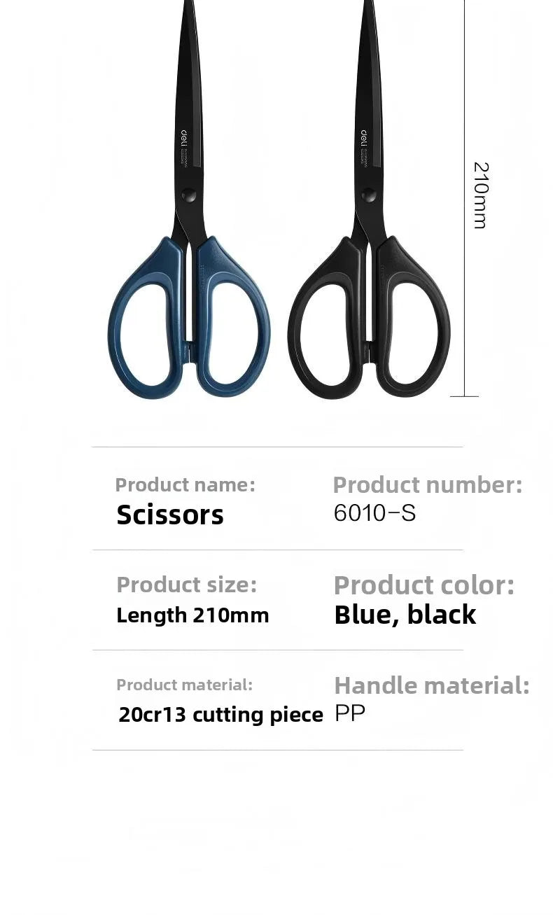 Deli Black Blade Scissors Stainless Steel Anti-Rust Shears Comfort Grip Office School Home Craft Cutting Stationery