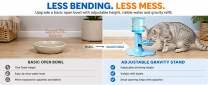 Automatic Cat Dog Water Dispenser No Electricity No Filter Adjustable Height Gravity Pet Water Fountain for Cats and Small Dogs