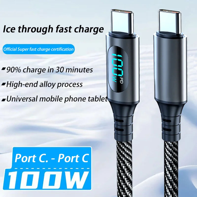 120W Cable Dual Digital Display Cable PD Fast Charging Highspeed Data Transfer USB Type C To Type-C Cable For Phone Macbook iPad