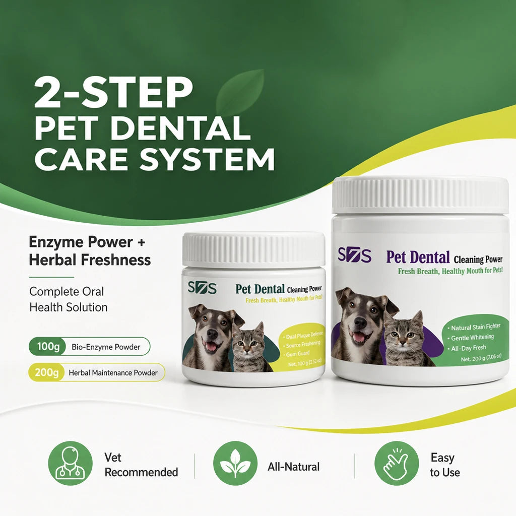 Pet Dental Powder 2-Step Set 100g & 200g Deep Clean Tartar Remover, Breath Freshener for Dogs Cats, Complete Oral Care Daily
