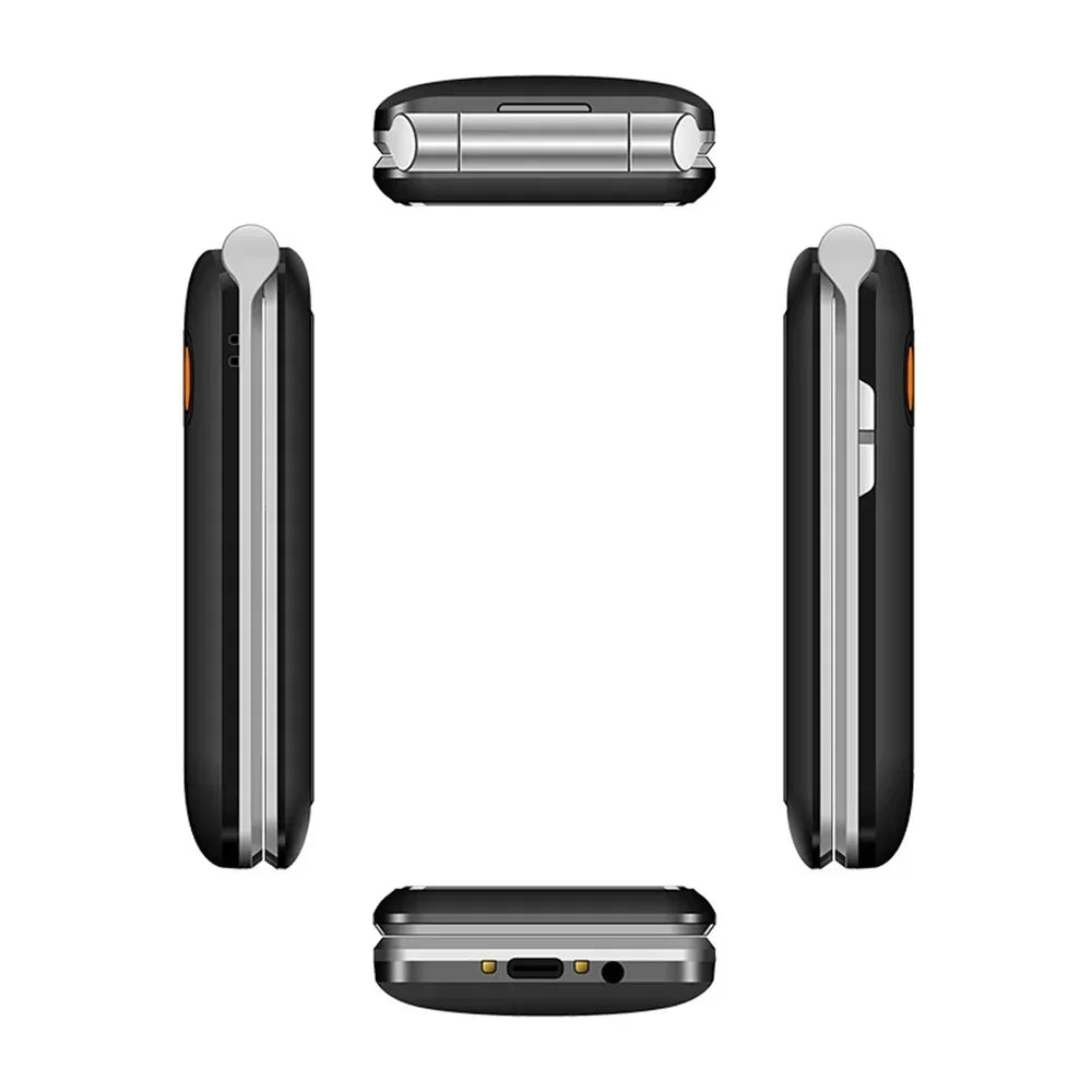 UNIWA V202T 4G Feature Flip Phone Fashion Dual Screen Big Push-Button  Flip Mobile Phone for Elderly 1450mAh SOS Function Phone