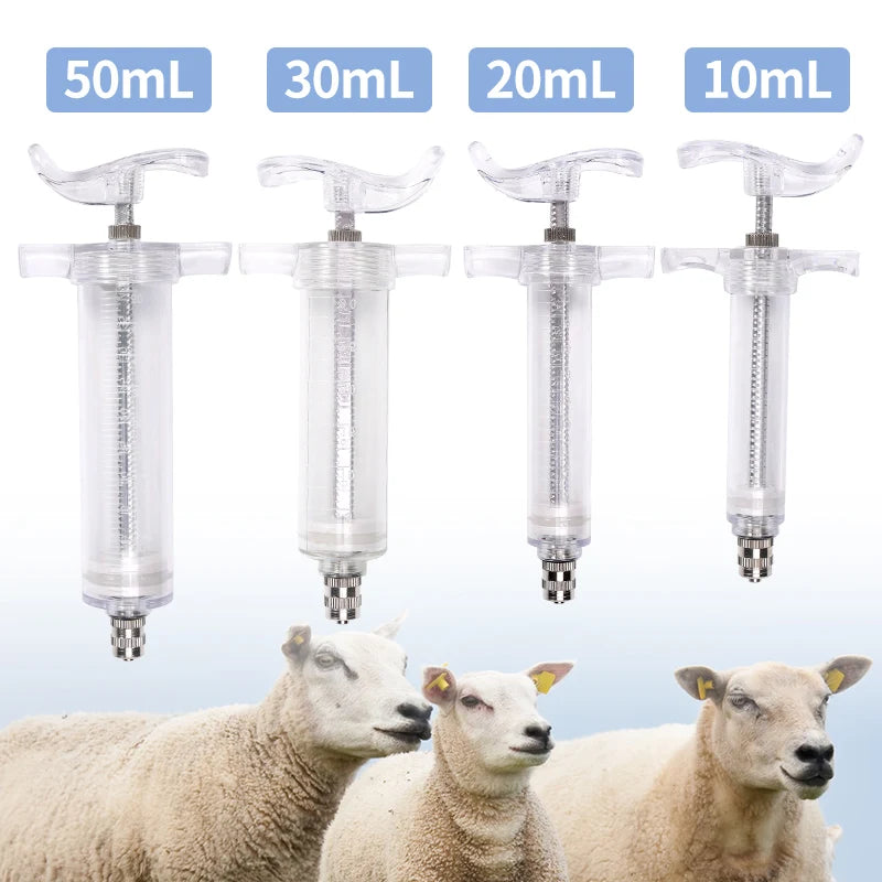 10/20/30/50ml Farm Animal Syringes Plastic Adjustable Dose Vaccine Injection with 10pcs needles Livestock Dispensing Tools