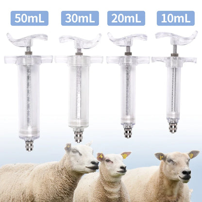 10/20/30/50ml Farm Animal Syringes Plastic Adjustable Dose Vaccine Injection with 10pcs needles Livestock Dispensing Tools