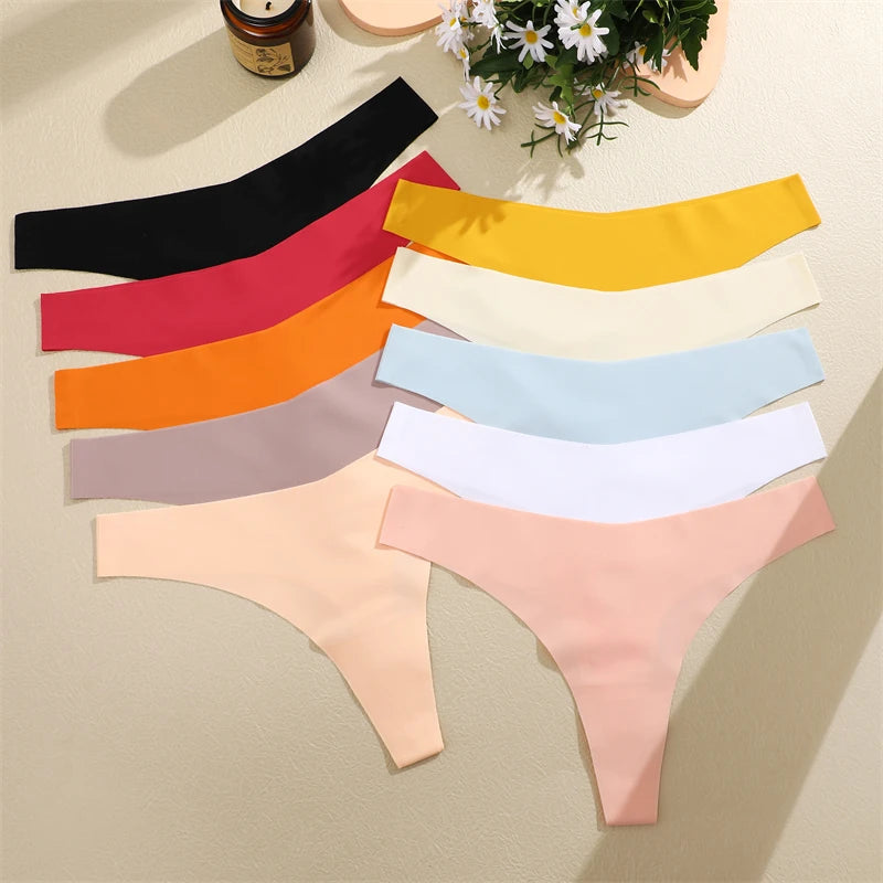 3PCS Women Ice Silk Seamless Thongs Underpants Sexy V-Waist Ultra-thin Panties Girls Low Rise Invisible G-string Lingerie XS-XL