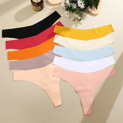 3PCS Women Ice Silk Seamless Thongs Underpants Sexy V-Waist Ultra-thin Panties Girls Low Rise Invisible G-string Lingerie XS-XL