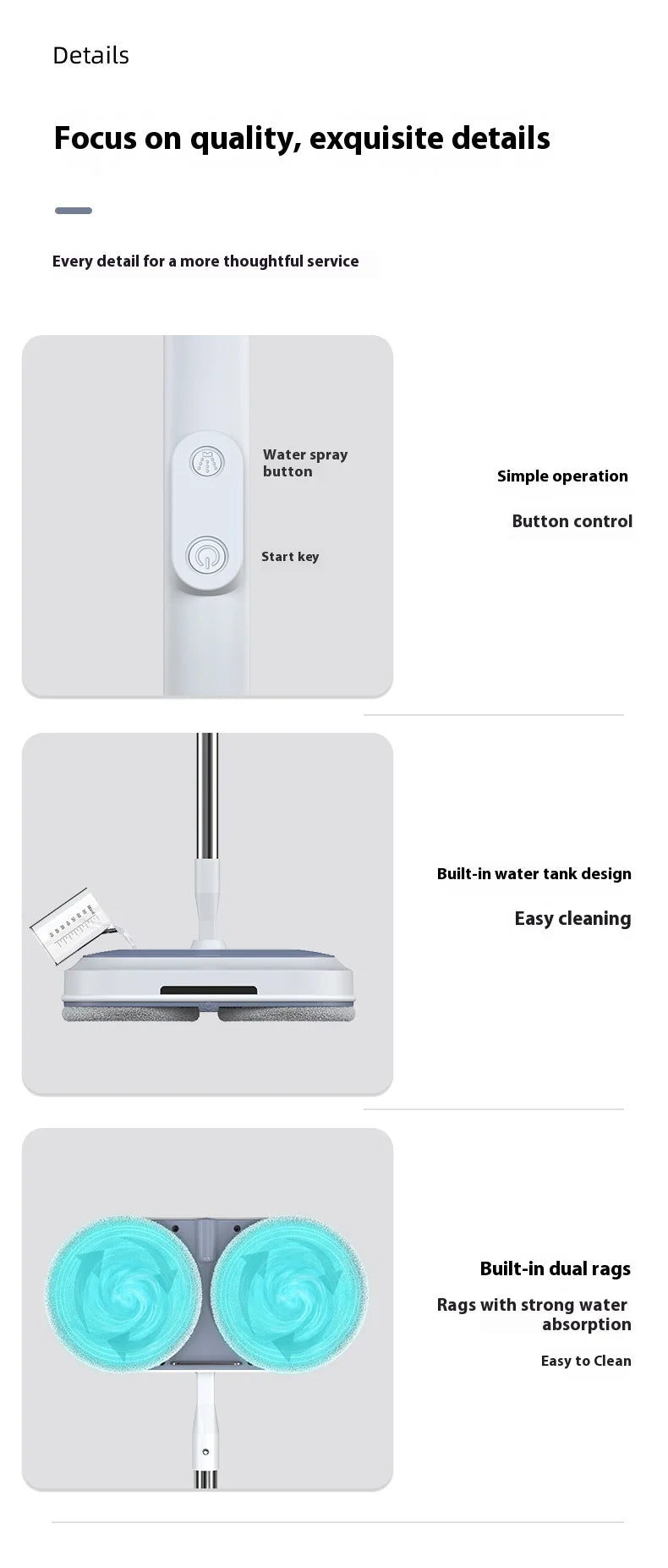1 Wireless Rechargeable Water Spray Electric Mop, Easy To Operate, Suitable For Home Dormitory Office And Other Use