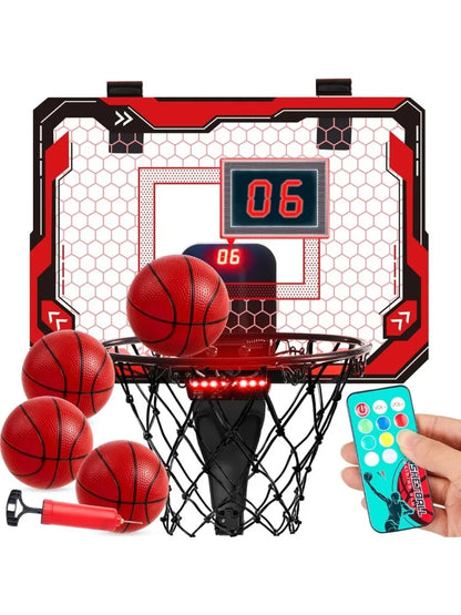 JOYFY Mini Indoor Basketball Hoop Light Up Over The Door Basketball Hoop for Kids Bedroom Basketball Birthday Chirstmas Gifts