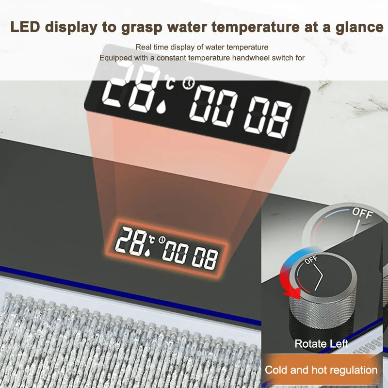 Household Waterfall Digital Display Kitchen Sink Stainless Steel Multifunction Wash Dish and Vegetables Basin Large Single Slot